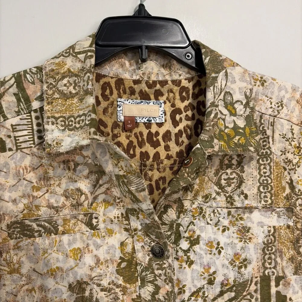 Pilcro Anthropologie The Fielder Mixed Media Distressed Patchwork Shacket Sz S